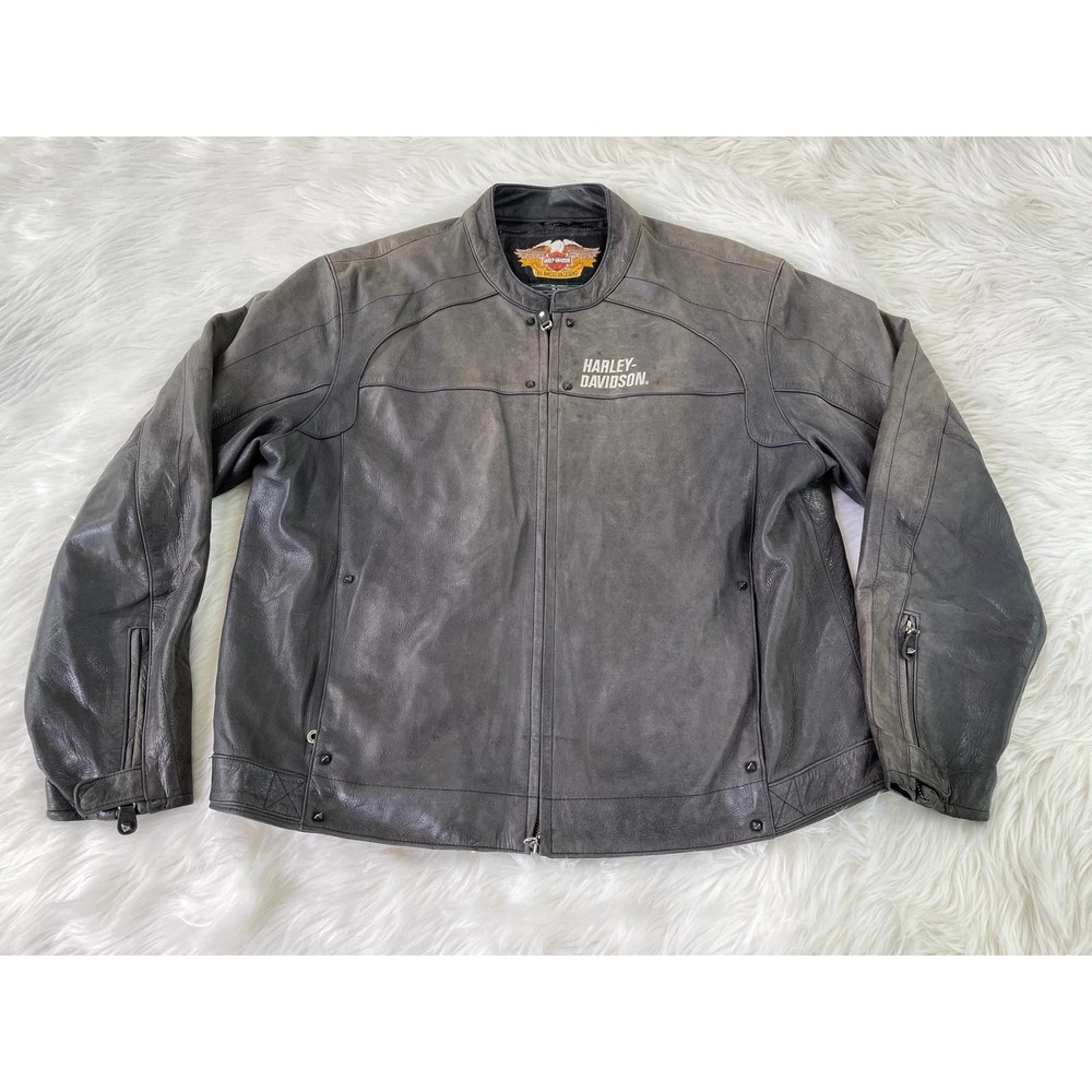 Harley Davidson Embroidered Leather Motorcycle Jacket Distressed Sz XXL